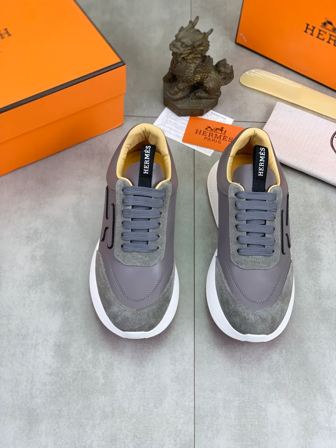 Men's shoes 💰P460 new style [HERMES] Hermès - High-end quality original order - Upper: 🔝 Napa calfskin, sewn brand 'H' totem - Inner: water-dyed cowhide - Outsole: ultra-light TPU foam; molded outsole - Ultra-high quality control·Fine workmanship: highlighted (high-end·luxury·grade) -Size: 38-44 (45 can be customized)·